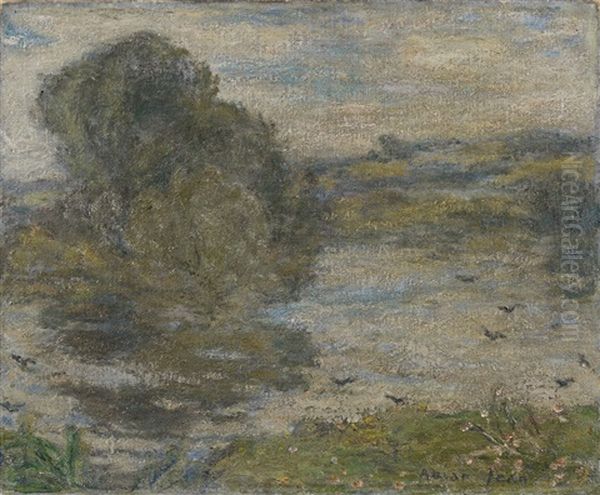 Paysage Avec Etang (bourg-en-bresse) Oil Painting by Edmond-Francois Aman-Jean