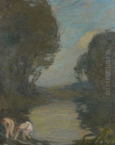 Les Baigneuses Oil Painting by Edmond-Francois Aman-Jean