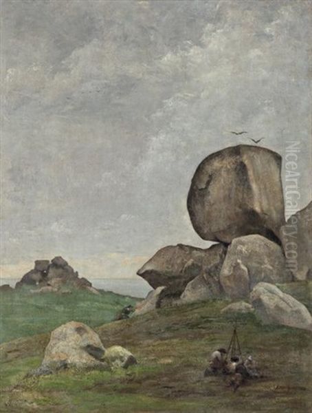 Les Roches En Bretagne Oil Painting by Edmond-Francois Aman-Jean