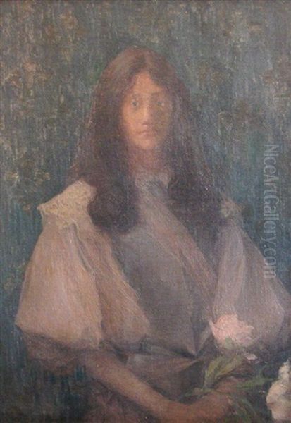 Woman With Flowers Oil Painting by Edmond-Francois Aman-Jean