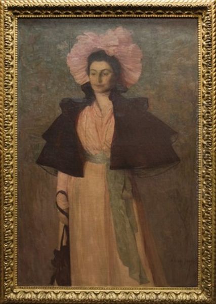 Portrait De Mademoiselle L... Oil Painting by Edmond-Francois Aman-Jean