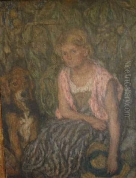 Portrait De Fillette Oil Painting by Edmond-Francois Aman-Jean