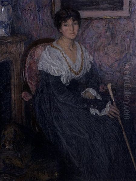 Portrait De Charlotte Aman-jean Nee Simon (fille Du Peintre Lucien Simon) Oil Painting by Edmond-Francois Aman-Jean