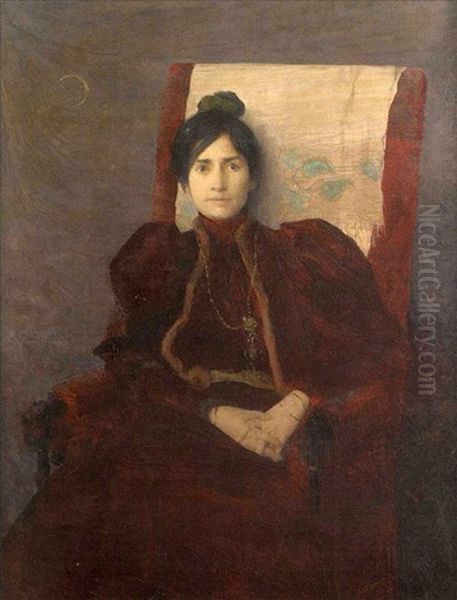 Portrait De Madame Dampt, Nee Diane De Cid Y Garcia Oil Painting by Edmond-Francois Aman-Jean