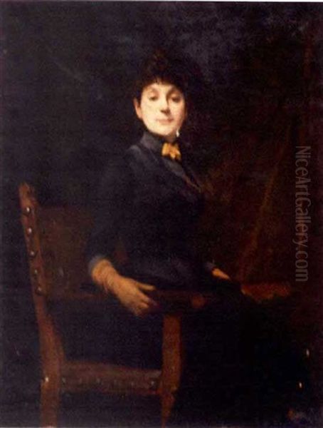 Portrait D'une Elegante Oil Painting by Edmond-Francois Aman-Jean