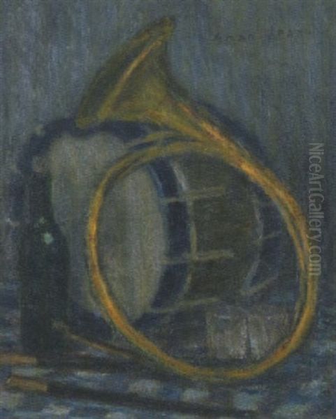 Stillleben Mit Pauke, Trommel, Blashorn Und Flasche Oil Painting by Edmond-Francois Aman-Jean