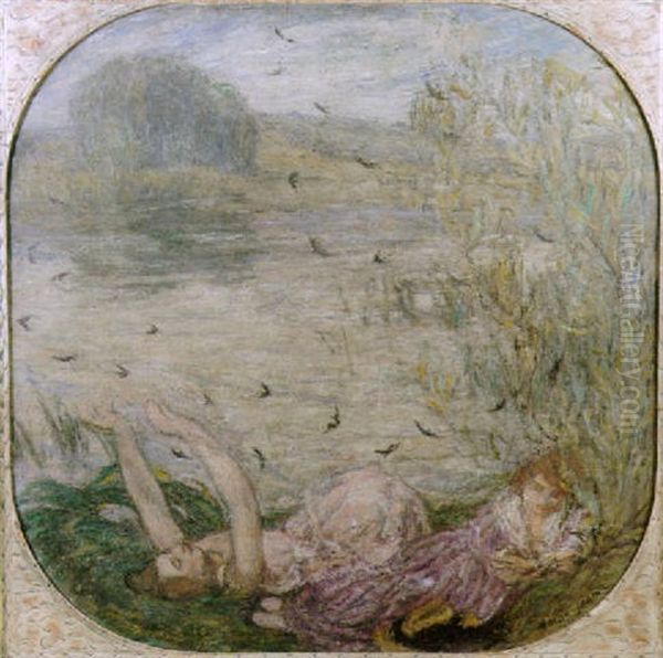 Jeunes Femmes Au Bord De L'eau Oil Painting by Edmond-Francois Aman-Jean