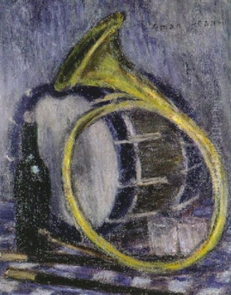 Stilleben Mit Horn Und Trommel Oil Painting by Edmond-Francois Aman-Jean