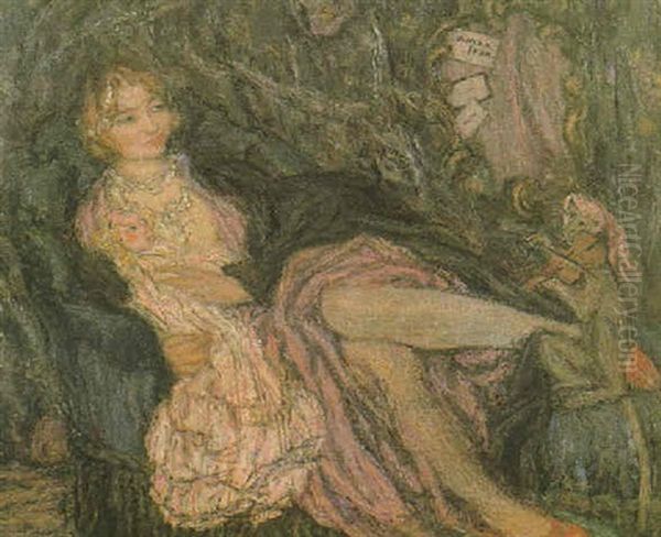 Reverie A La Poupee Oil Painting by Edmond-Francois Aman-Jean