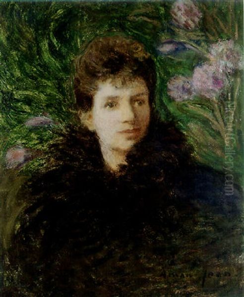 Jeune Femme Aux Fleurs Violettes Oil Painting by Edmond-Francois Aman-Jean