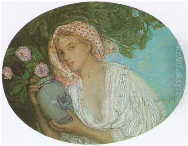 A Lady With An Urn Oil Painting by Edmond-Francois Aman-Jean