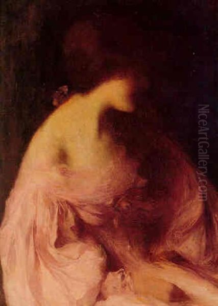 Portrait D'une Jeune Fille A La Robe Rose Oil Painting by Edmond-Francois Aman-Jean