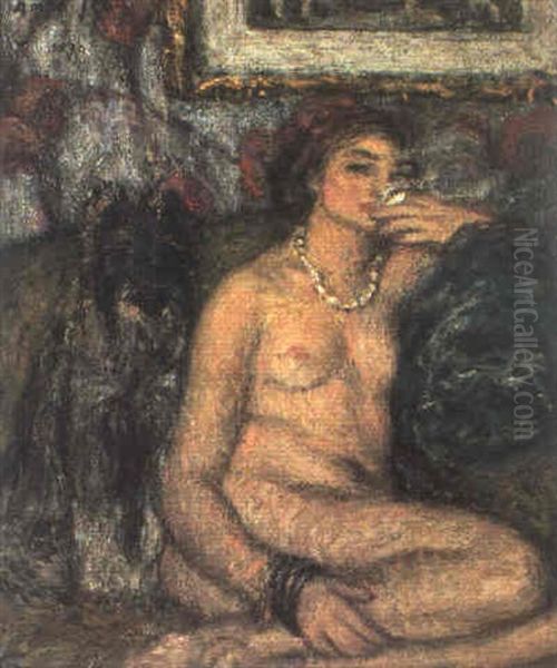 Odalisque Au Chien Oil Painting by Edmond-Francois Aman-Jean