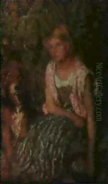 Fillette Et Son Chien Oil Painting by Edmond-Francois Aman-Jean