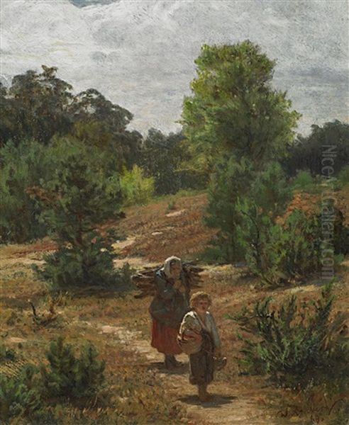 Reisigsammler In Den Dunen Oil Painting by Wilhelm Amberg