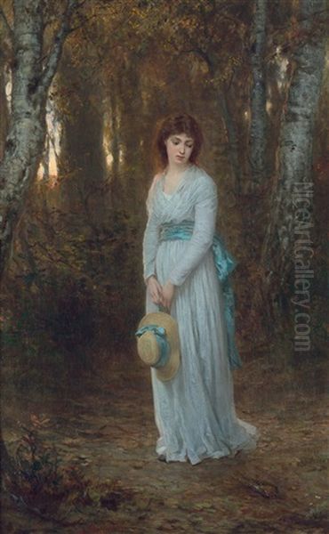 Meditation: Junge Frau Im Birkenwald Oil Painting by Wilhelm Amberg