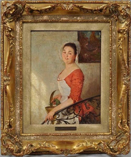 Dienstmadchen Auf Der Treppe Oil Painting by Wilhelm Amberg