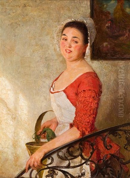 Dienstmagd Im Treppenhaus Oil Painting by Wilhelm Amberg