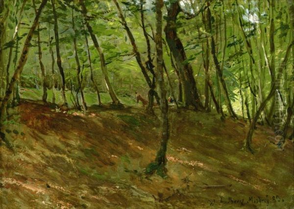 Waldstuck Bei Misdroy, Hinter Baumen Ein Pferdewagen Oil Painting by Wilhelm Amberg