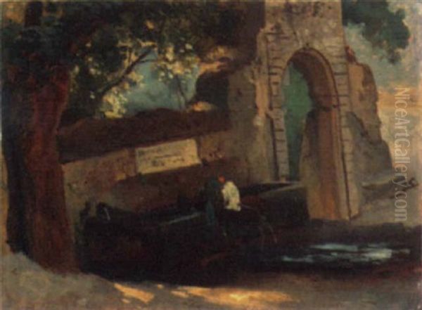 Esel An Der Tranke Oil Painting by Wilhelm Amberg