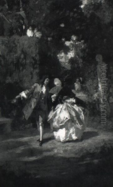 Rokokopaar In Parklandschaft Oil Painting by Wilhelm Amberg