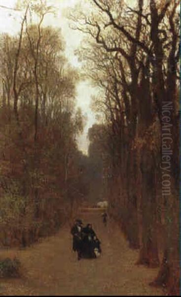 Das Alte Paar In Der Herbstlichen Parkallee Oil Painting by Wilhelm Amberg