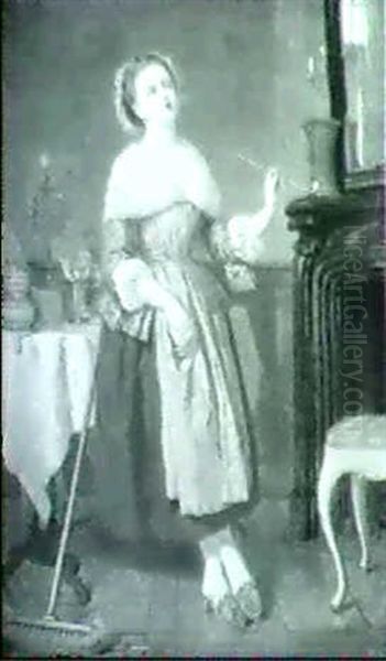 Die Heimliche Raucherin Oil Painting by Wilhelm Amberg