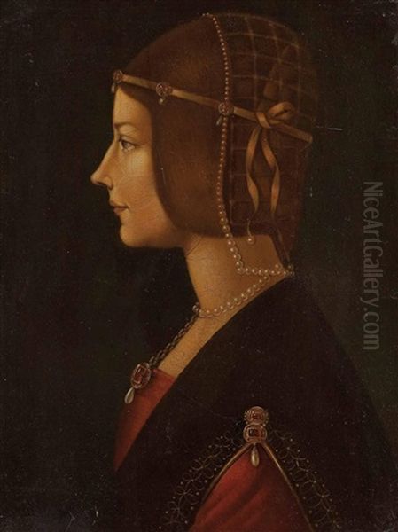 Profil-portrait Einer Dame (beatrice D'este?) Oil Painting by Pietro di Giovanni d' Ambrogio