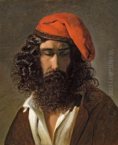 Portrat Eines Mannes Mit Roter Mutze Oil Painting by Friedrich von Amerling