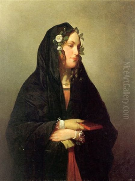 Junges Madchen Mit Gebetbuch Oil Painting by Friedrich von Amerling
