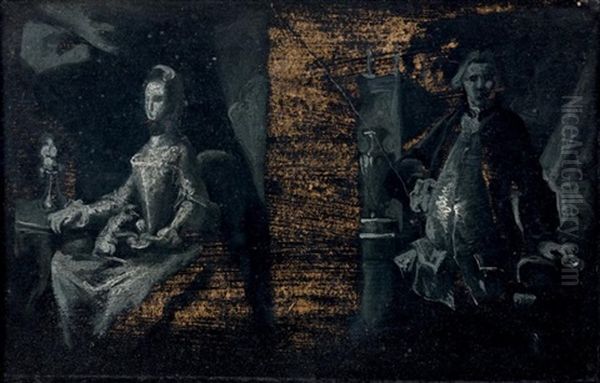 Portrait D'un Homme Debout, Appuye, Et Portrait D'une Femme Assise, Pres D'une Chandelle Oil Painting by Jacopo Amigoni