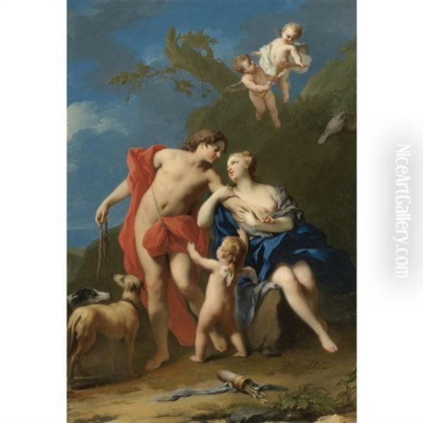 Venus And Adonis Oil Painting by Jacopo Amigoni