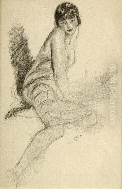 Femme Nue Drapee Oil Painting by William Ablett