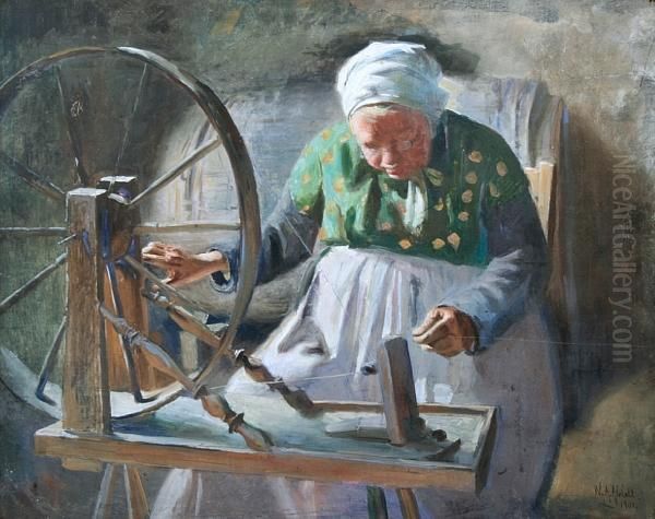 The Spinning Wheel Oil Painting by William Ablett