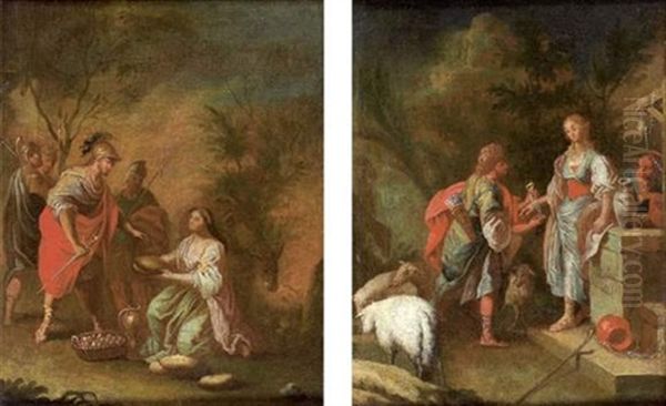 Isaac Et Rebecca (+ David Et Abigail; Pair) Oil Painting by Jacopo Amigoni