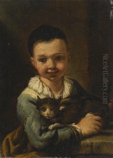 Portrait Of A Boy With Cat Oil Painting by Antonio Amorosi