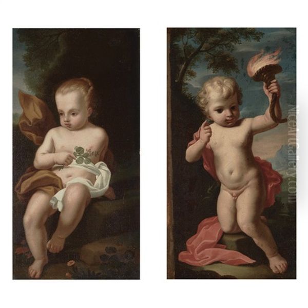 Allegorical Figures Of Earth And Fire: Two Oil Painting by Antonio Amorosi