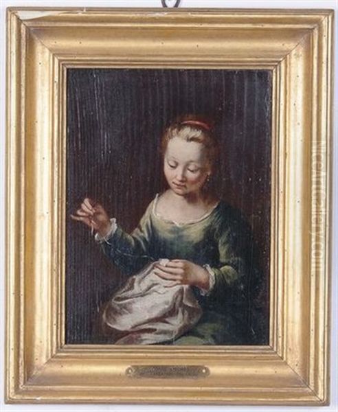 Ragazza Che Legge Ragazza Che Cuce (pair) Oil Painting by Antonio Amorosi