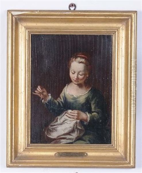 Ragazza Che Legge; Ragazza Che Cuce (pair) Oil Painting by Antonio Amorosi