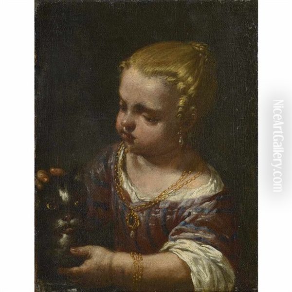 A Girl With A Cat Oil Painting by Antonio Amorosi