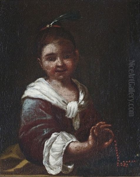 Bambina Con Collana (+ Bambina Con Uccellino; 2 Works) Oil Painting by Antonio Amorosi