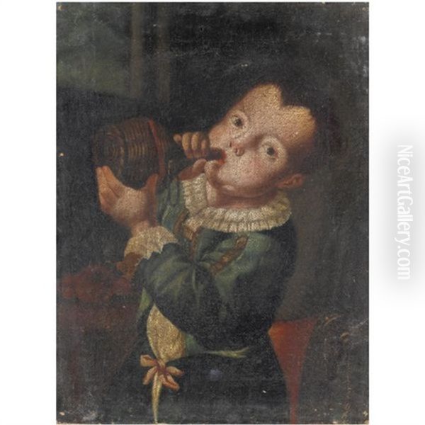 Bambino Che Beve Da Un Fiasco Oil Painting by Antonio Amorosi