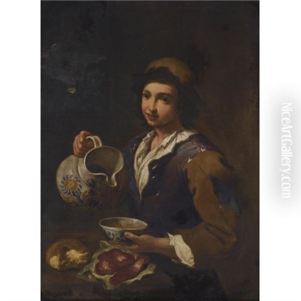 A Boy With A Jug Oil Painting by Antonio Amorosi