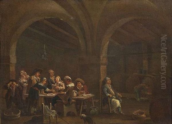 Zechgelage In Einem Weinkeller Oil Painting by Antonio Amorosi