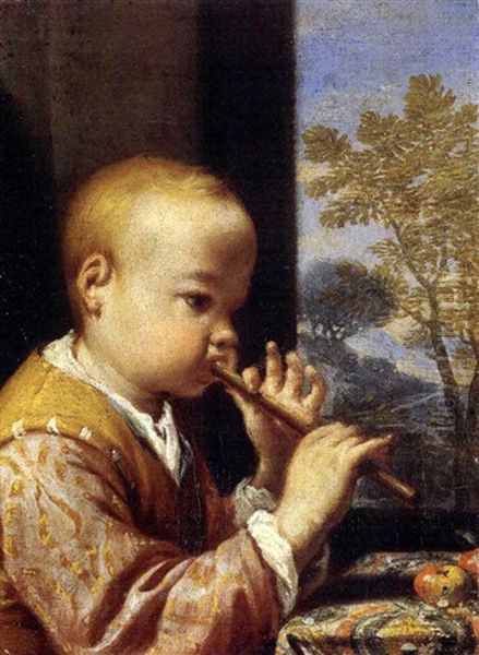 Fanciullo Che Suona Il Flauto Oil Painting by Antonio Amorosi