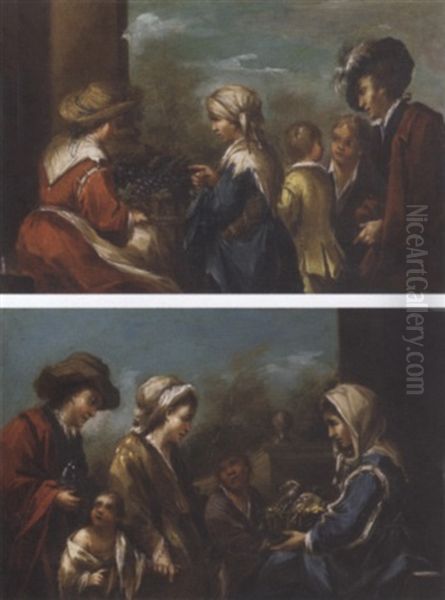 A Peasant Selling Pigeons Oil Painting by Antonio Amorosi