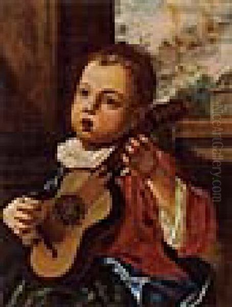 Lautenspielender Knabe Oil Painting by Antonio Amorosi