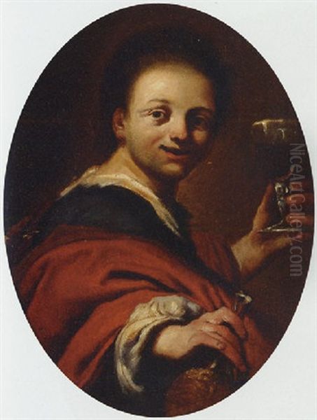 A Young Man Drinking Chianti Oil Painting by Antonio Amorosi