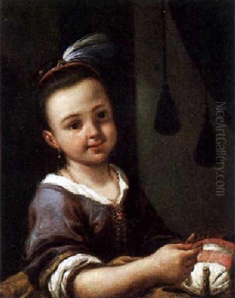 Bildnis Eines Kleinen Madchens Beim Kloppeln Oil Painting by Antonio Amorosi