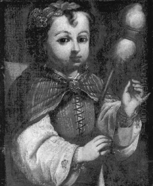 Jeune Fille Tenant Sa Quenouille Oil Painting by Antonio Amorosi